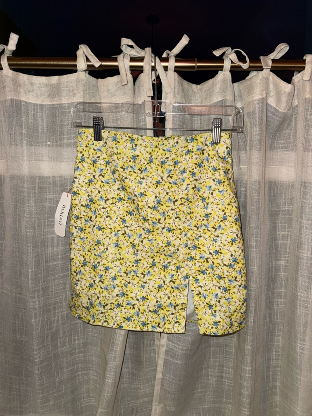 Bardot Yellow Floral Mini Skirt with Front Slit
